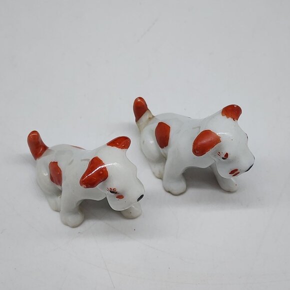 Vintage Ceramic Japan Scotty Dog Figurines Pair Red & White 1.5" Tall - Picture 2 of 6